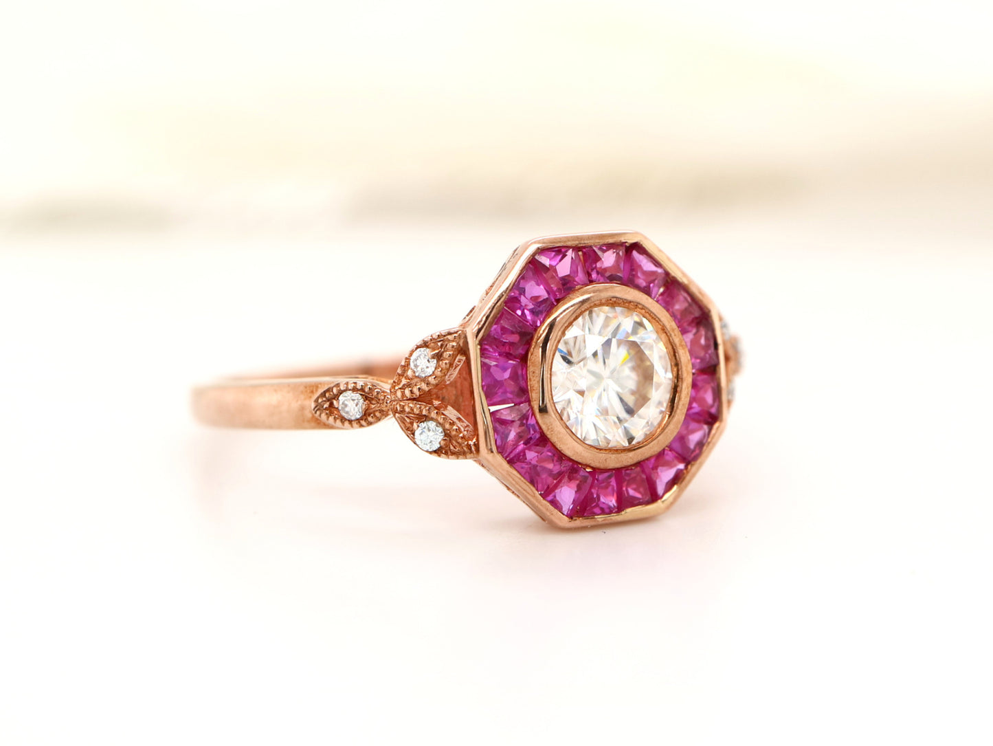 Pink Tourmaline and Diamond hexagon ring