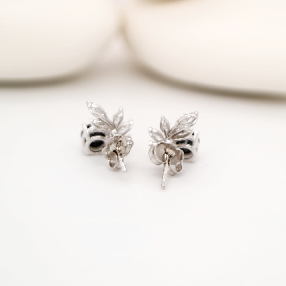 Natural black diamond garland studs in 9k white gold