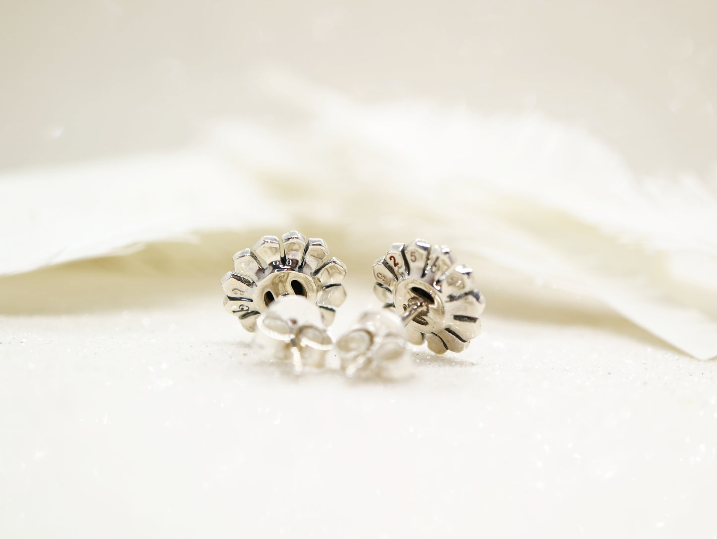 Black onyx and marcasite flower earrings in sterling silver