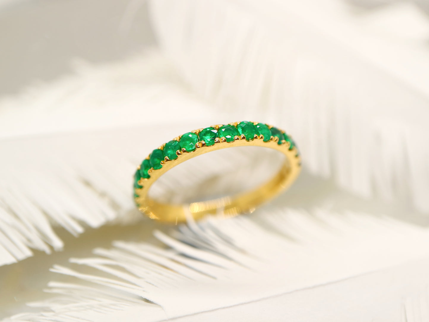 Natural emerald pave band