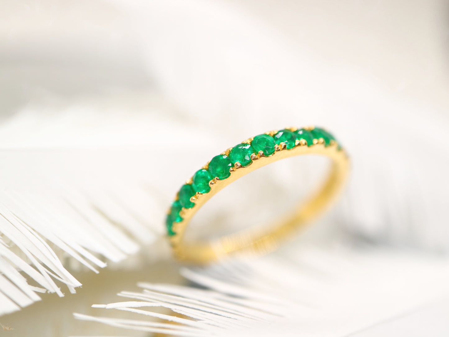 Natural emerald pave band