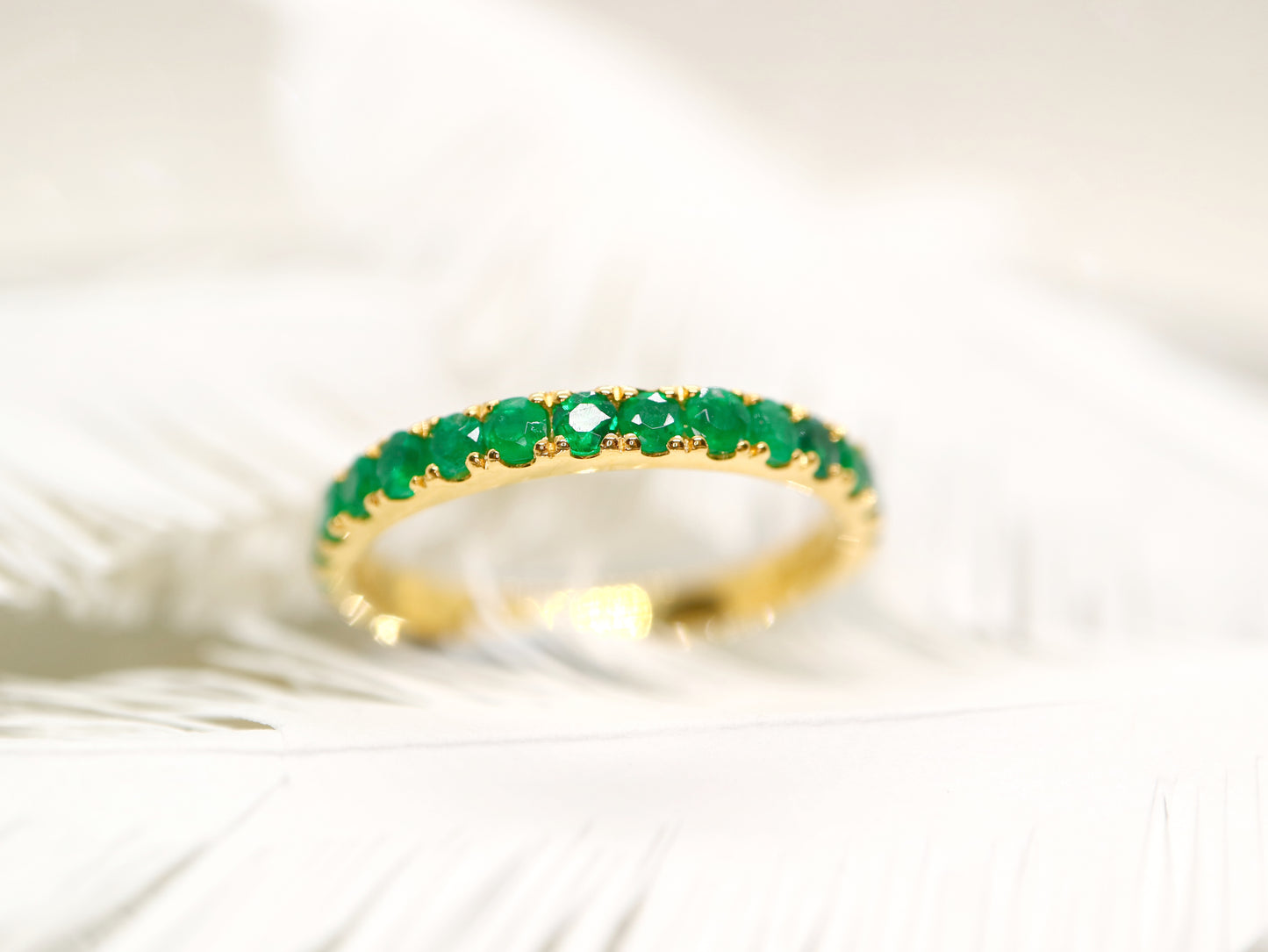 Natural emerald pave band