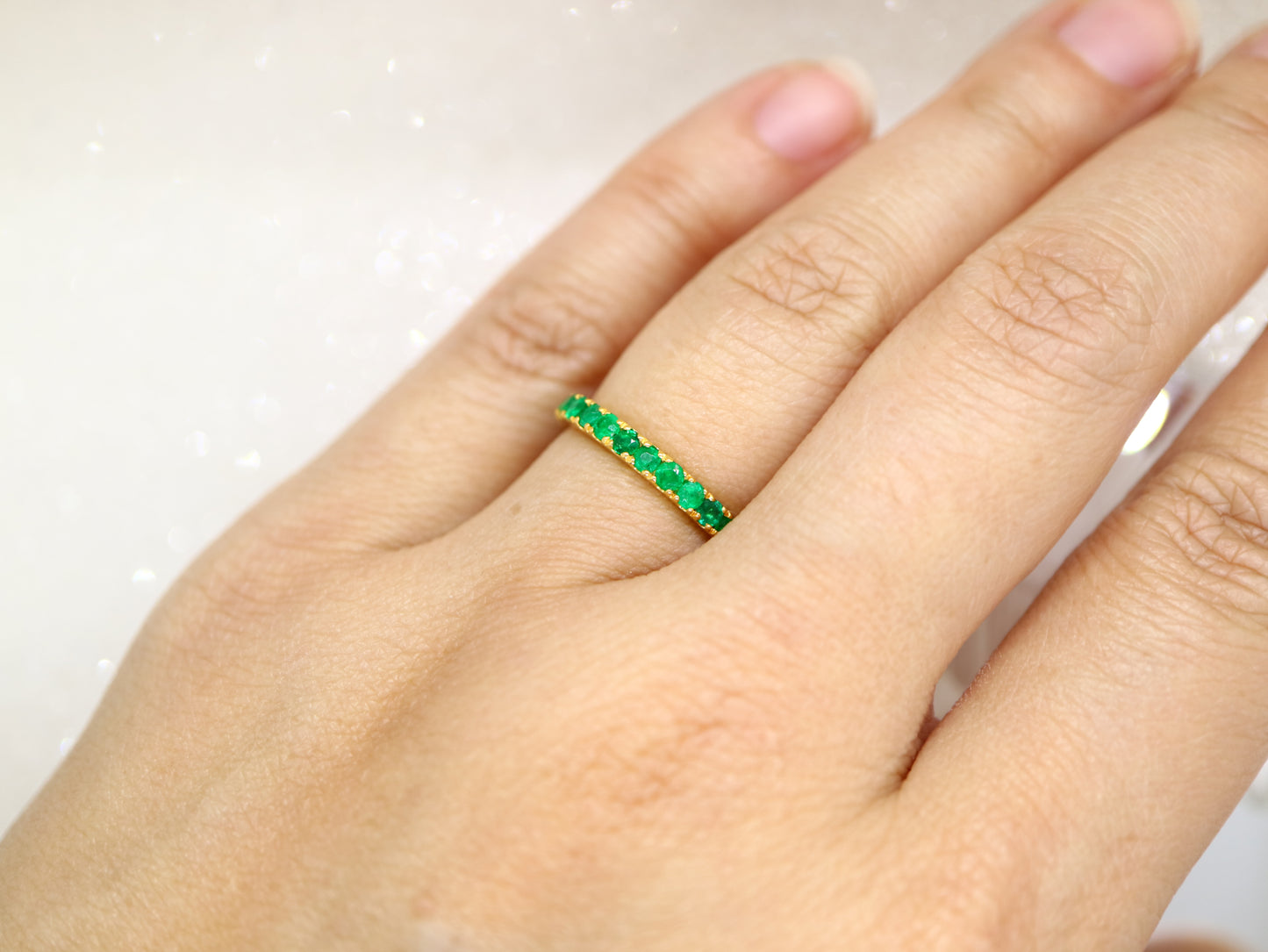 Natural emerald pave band