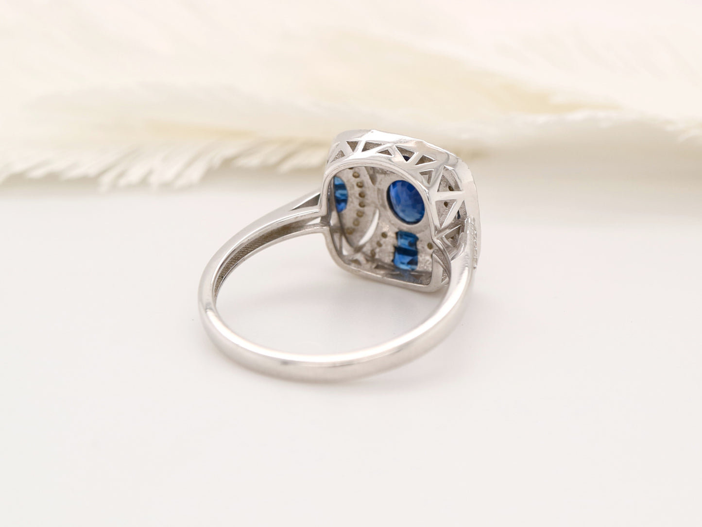 Art deco sapphire ring in classic cushion design