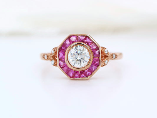 Pink Tourmaline and Diamond hexagon ring