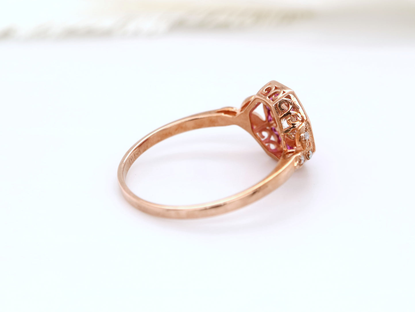 Pink Tourmaline and Diamond hexagon ring