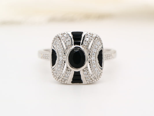 Art deco onyx ring in classic cushion design