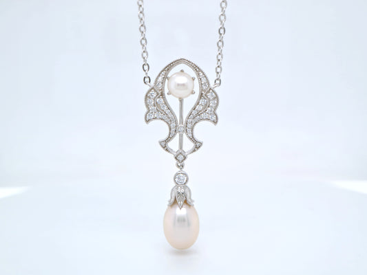 Edwardian vintage pearl and silver necklace