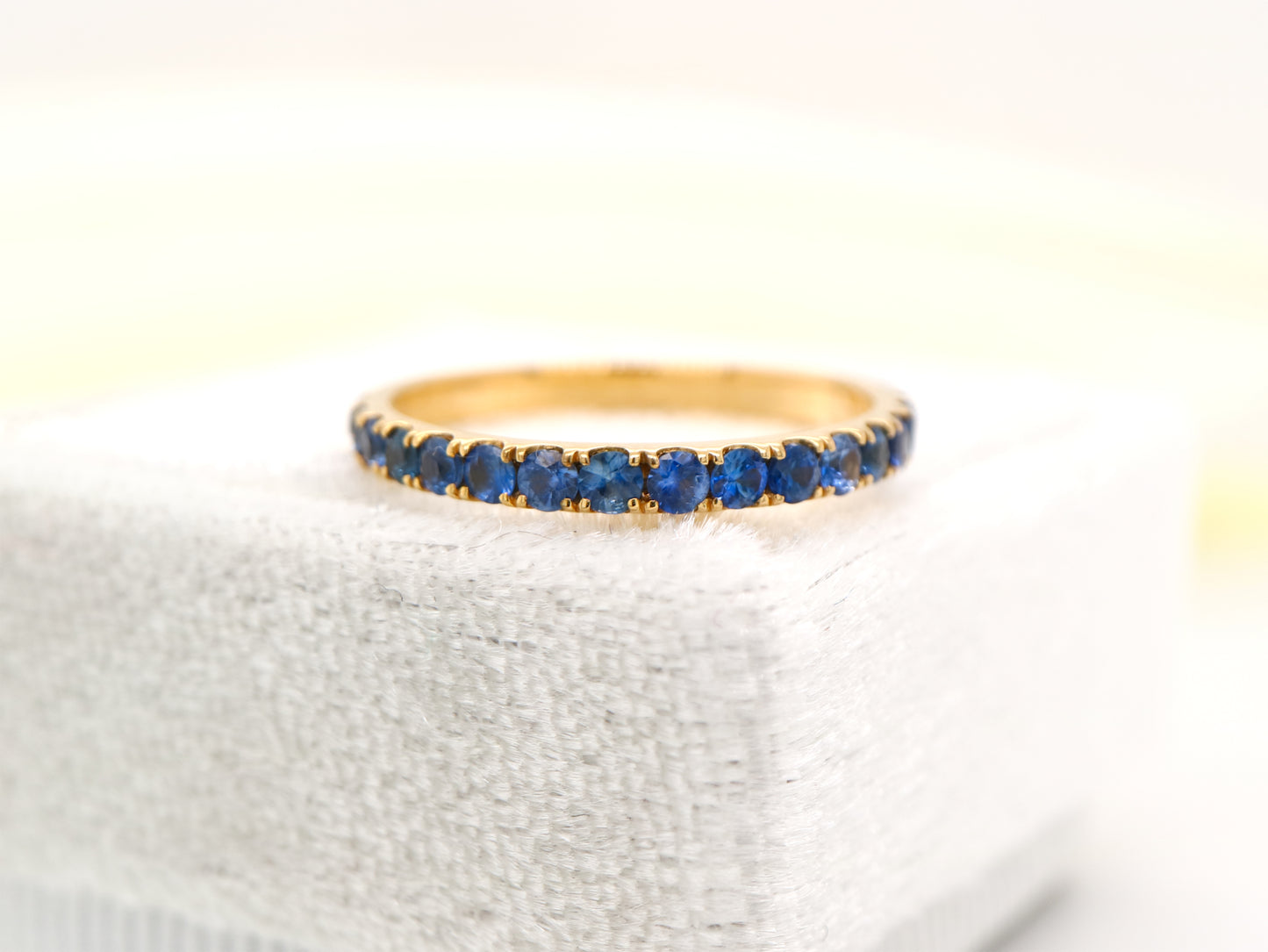 Natural dark blue sapphire pave band