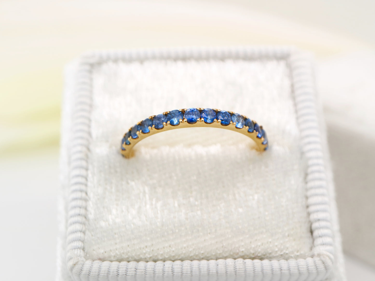 Natural dark blue sapphire pave band