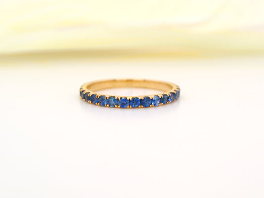 Natural dark blue sapphire pave band