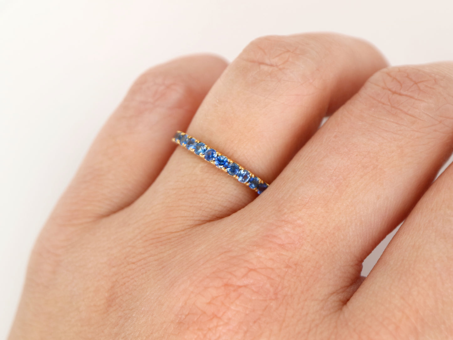 Natural dark blue sapphire pave band