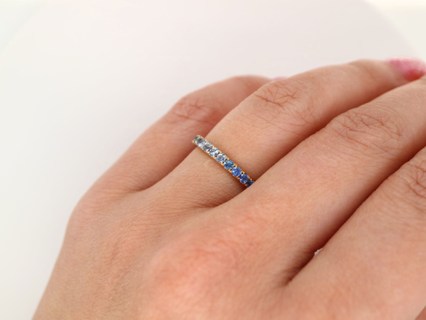 Natural pale blue sapphire pave band