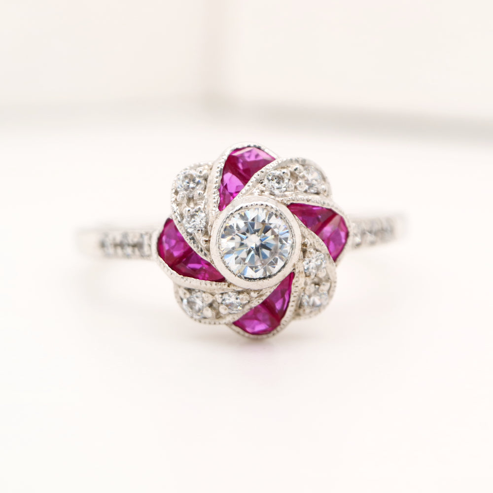 Vintage ruby ring in pinwheel design