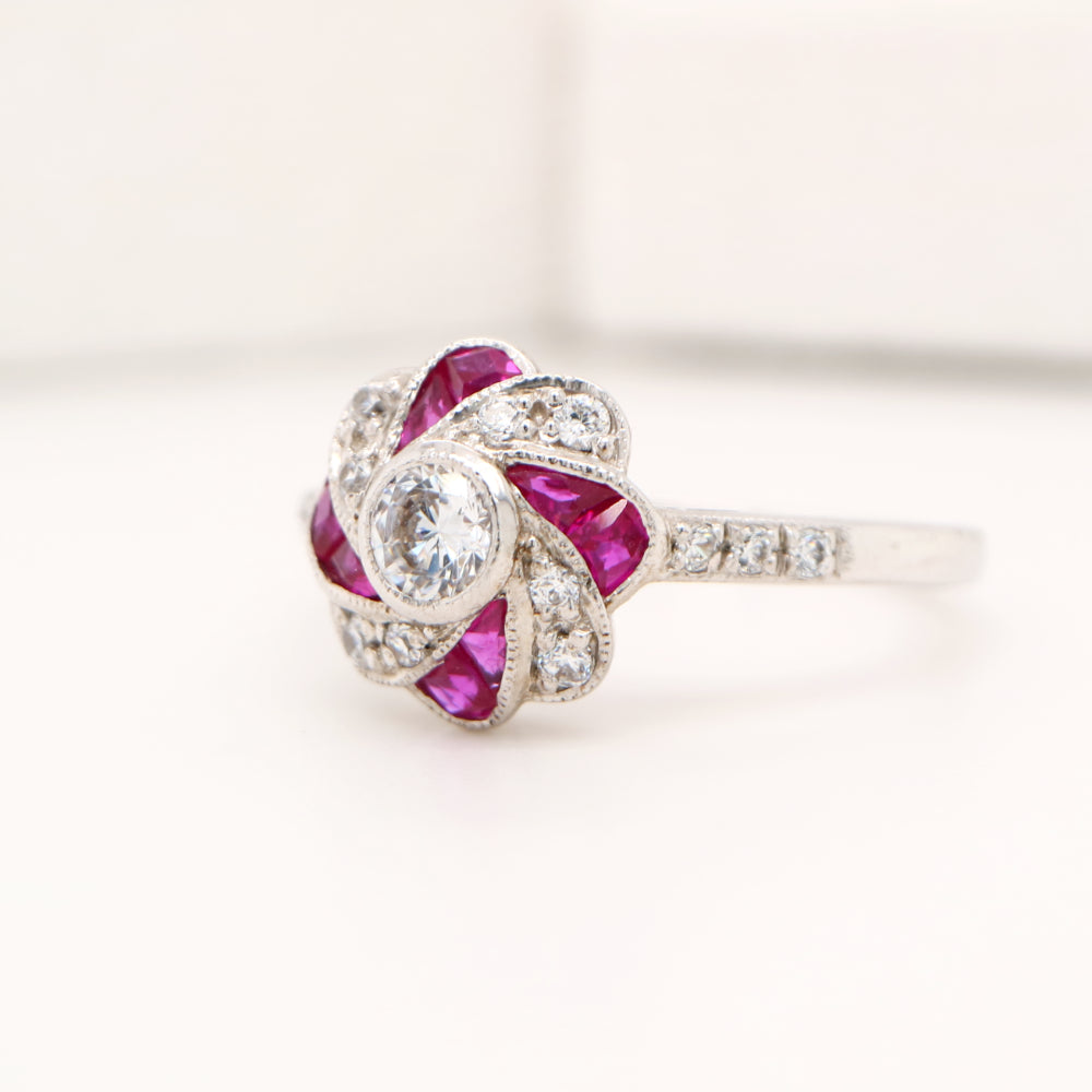 Vintage ruby ring in pinwheel design