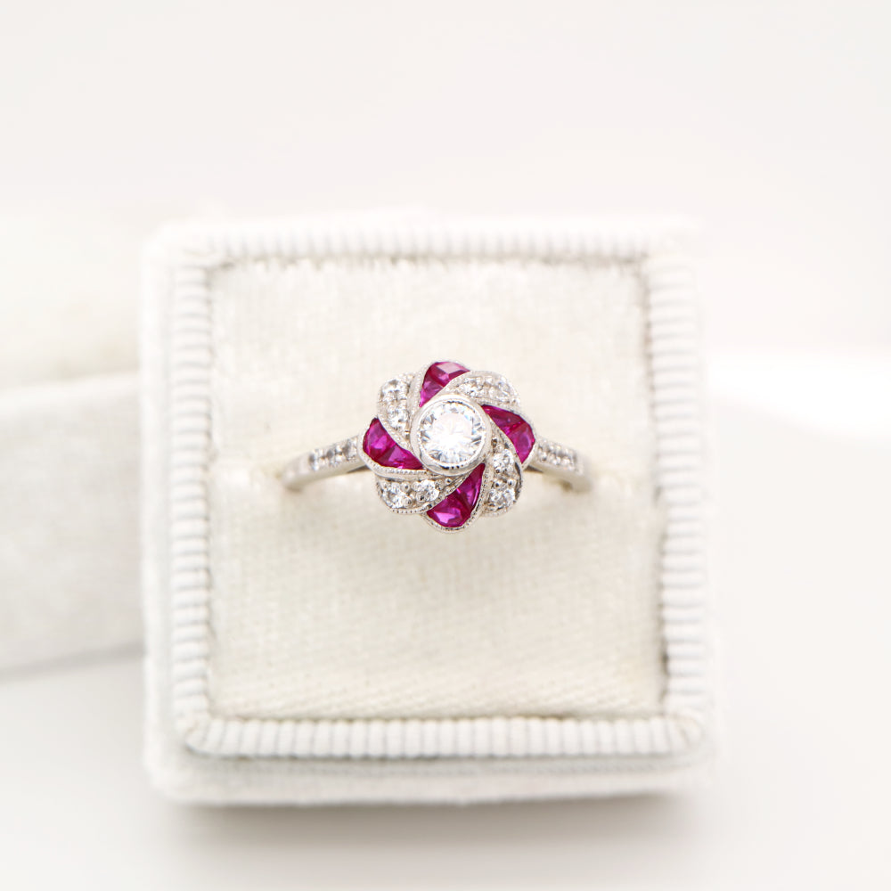 Vintage ruby ring in pinwheel design