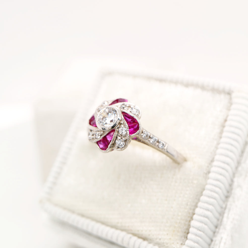 Vintage ruby ring in pinwheel design