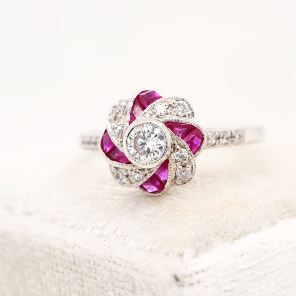 Vintage ruby ring in pinwheel design