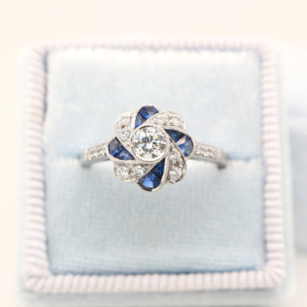 Vintage sapphire ring in pinwheel design