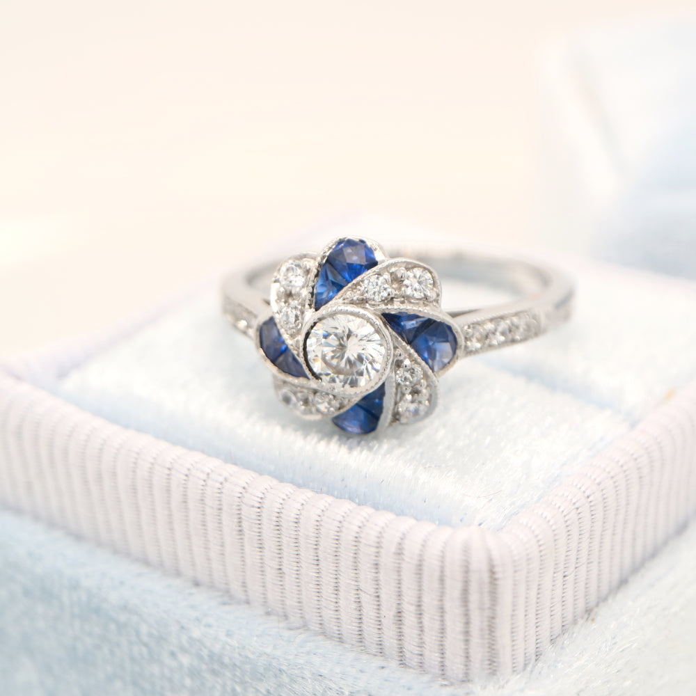 Vintage sapphire ring in pinwheel design