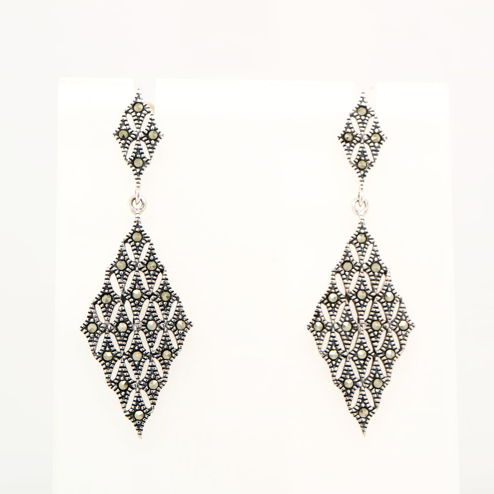 Art Deco diamond shaped marcasite earrings in sterling silver