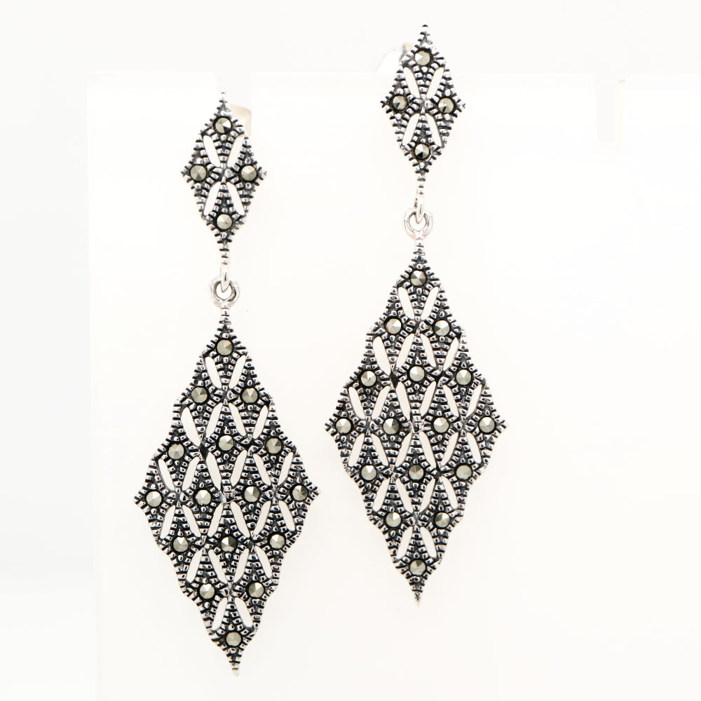 Art Deco diamond shaped marcasite earrings in sterling silver