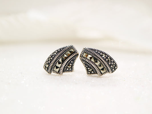 Marcasite shell studs in sterling silver