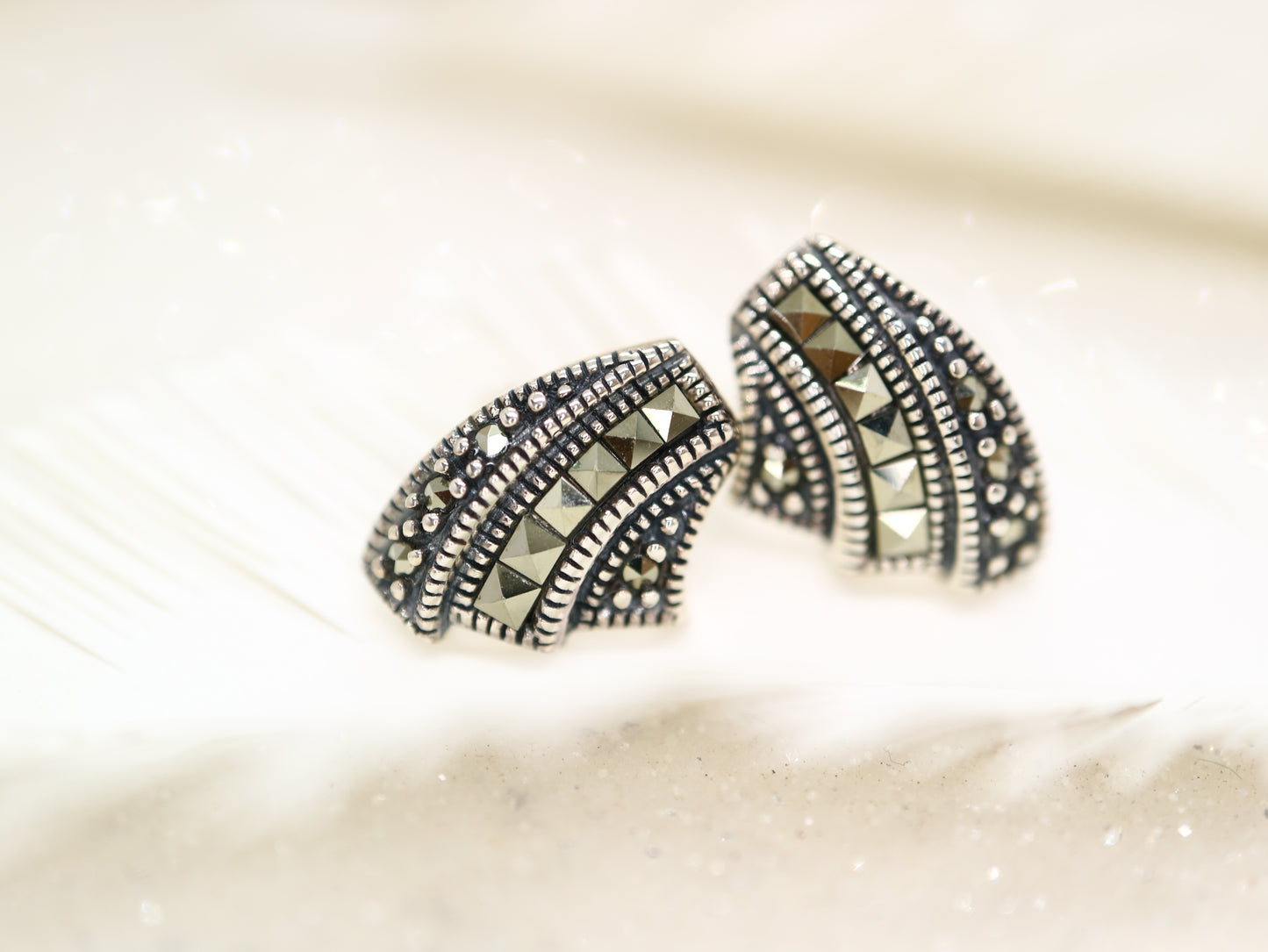 Marcasite shell studs in sterling silver