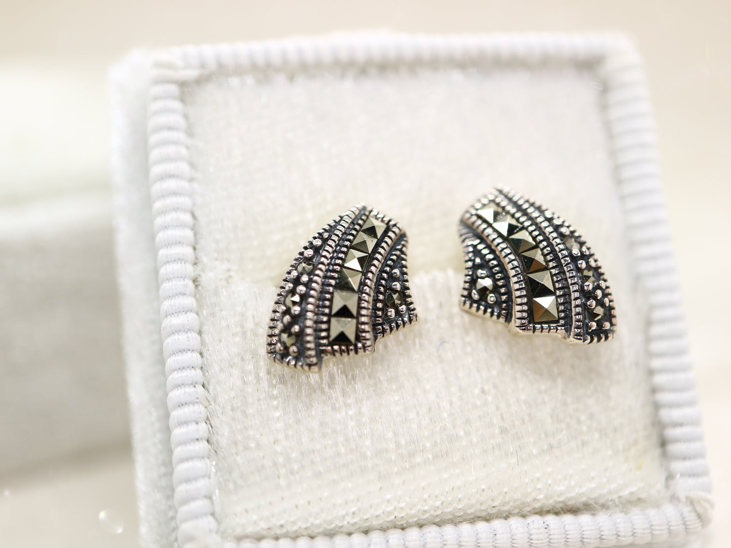 Marcasite shell studs in sterling silver