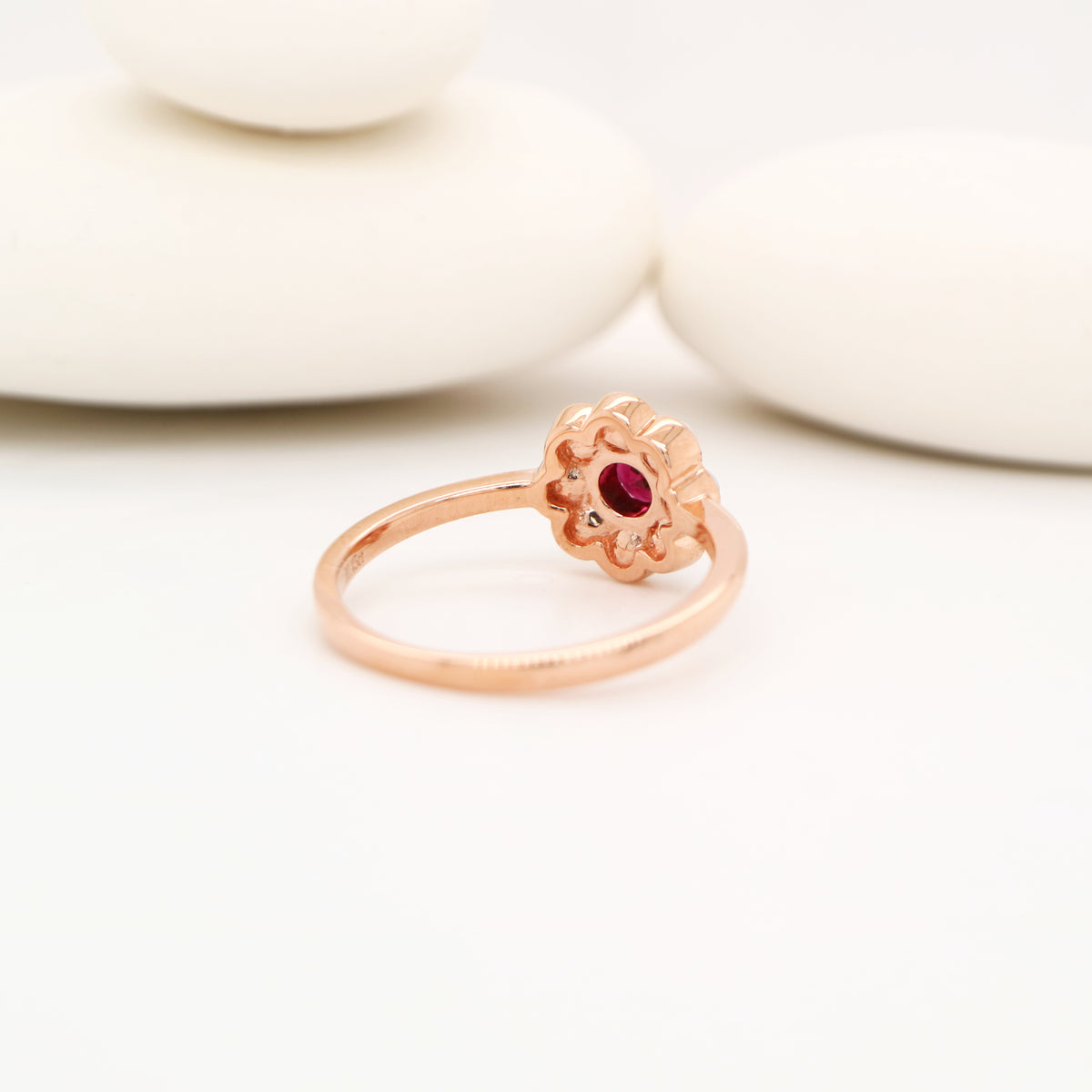Rose gold pearl daisy ring set with garnet and freshwater pearls